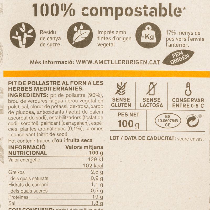 Pit pollastre forn herbes Ametller Origen 100g 