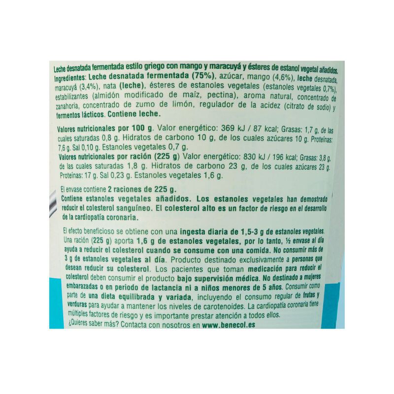 Iogurt grec mango-maracujà Benecol 450g 