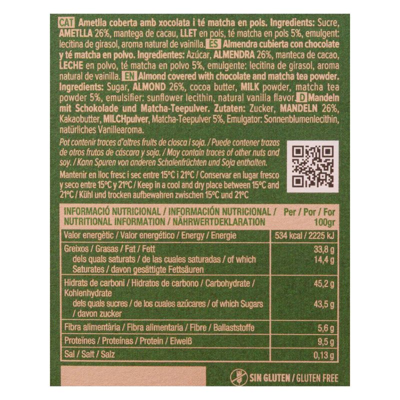 Almendras caramelizadas con te matcha Blanxart 100g 