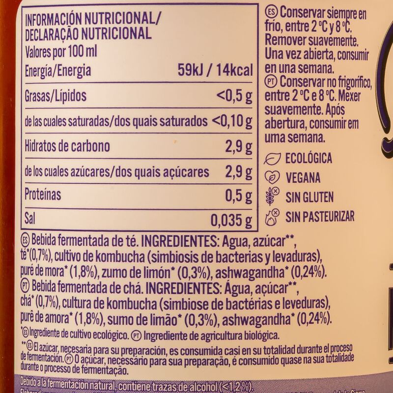 Kombucha de mora y ashwagandha Komvida 250ml