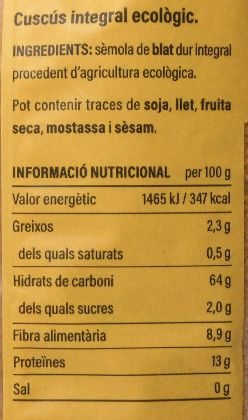 Cuscús integral ecològic Ametller Origen 500g 