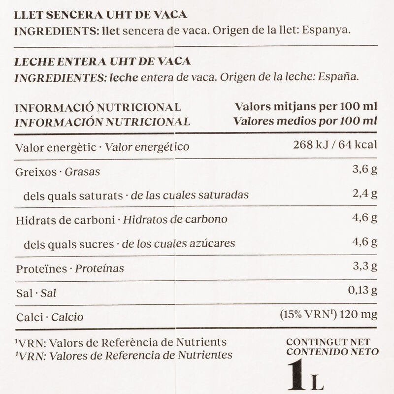 Llet sencera A2 Llet LLet Ametller Origen 1l 