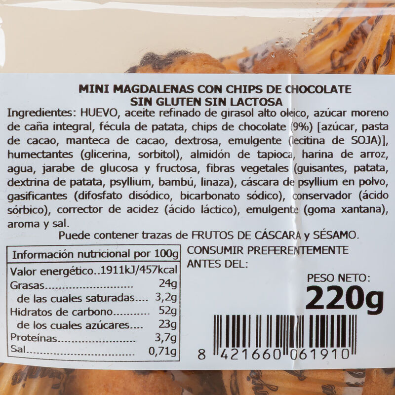 Magdalenes mini bombó sense gluten i sense lactosa La Granja 220g 