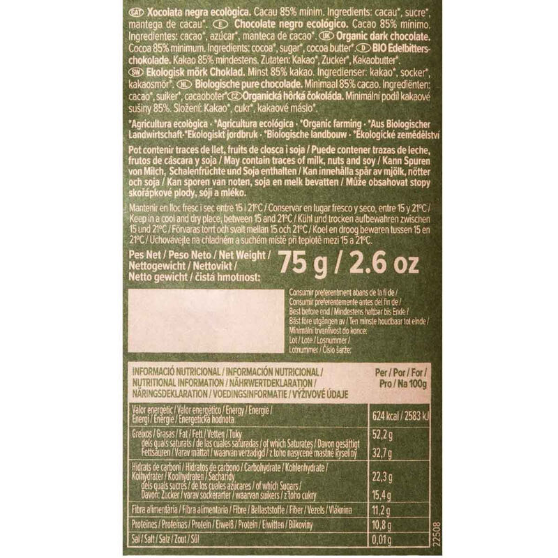 Chocolate negro 85% Nicaragua ecológico Blanxart 75g