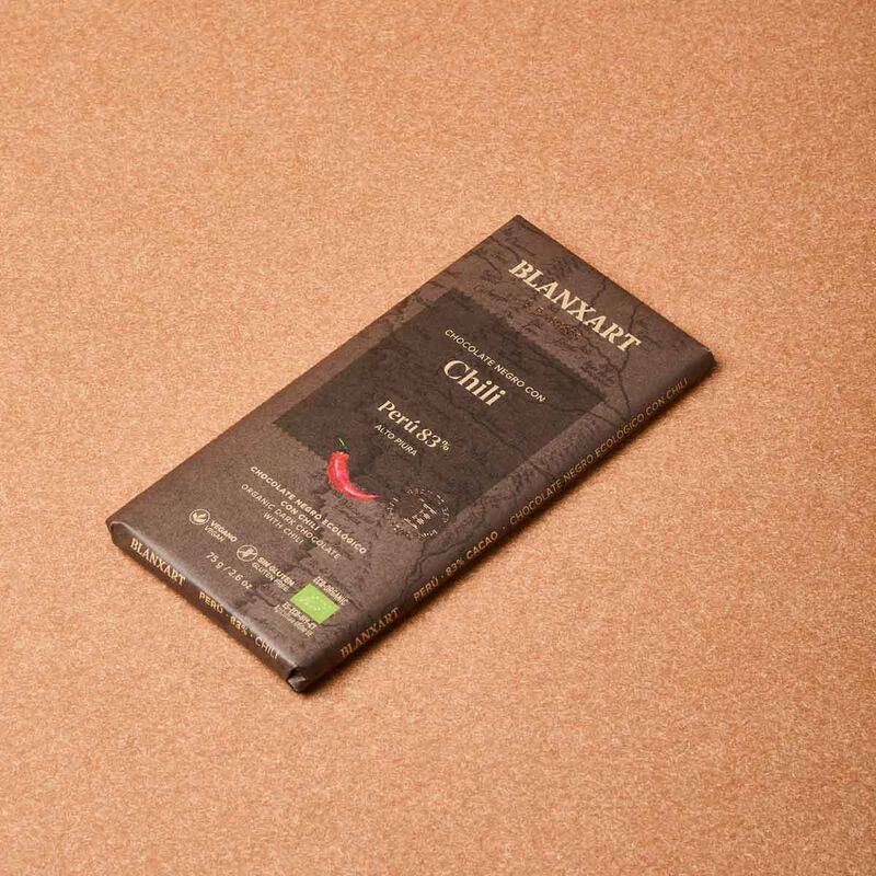 Chocolate negro Perú 83% con chili ecológico Blanxart 75g