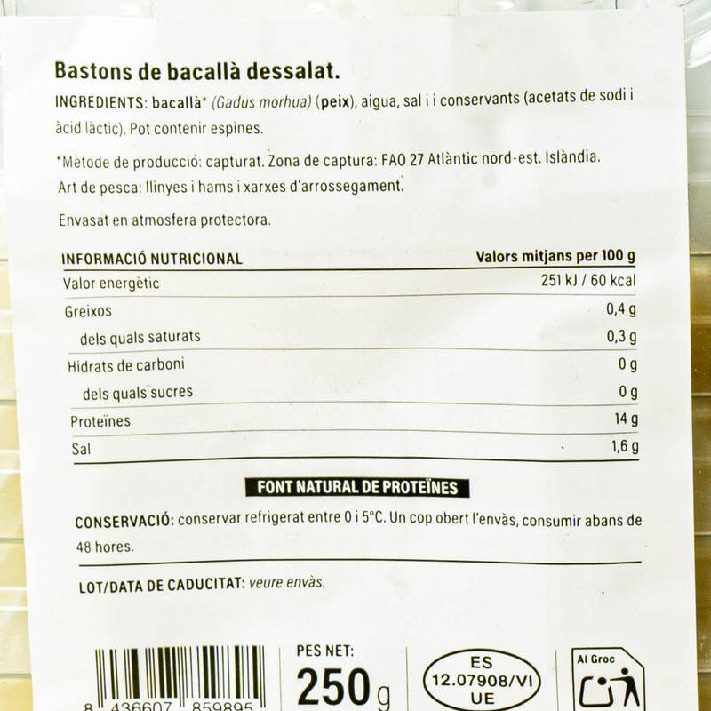 Bastons de bacallà dessalat Ametller Origen 250g 