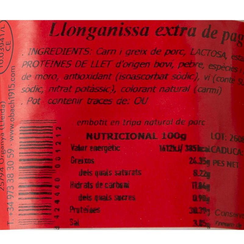 Longaniza payés mini Obach 280g
