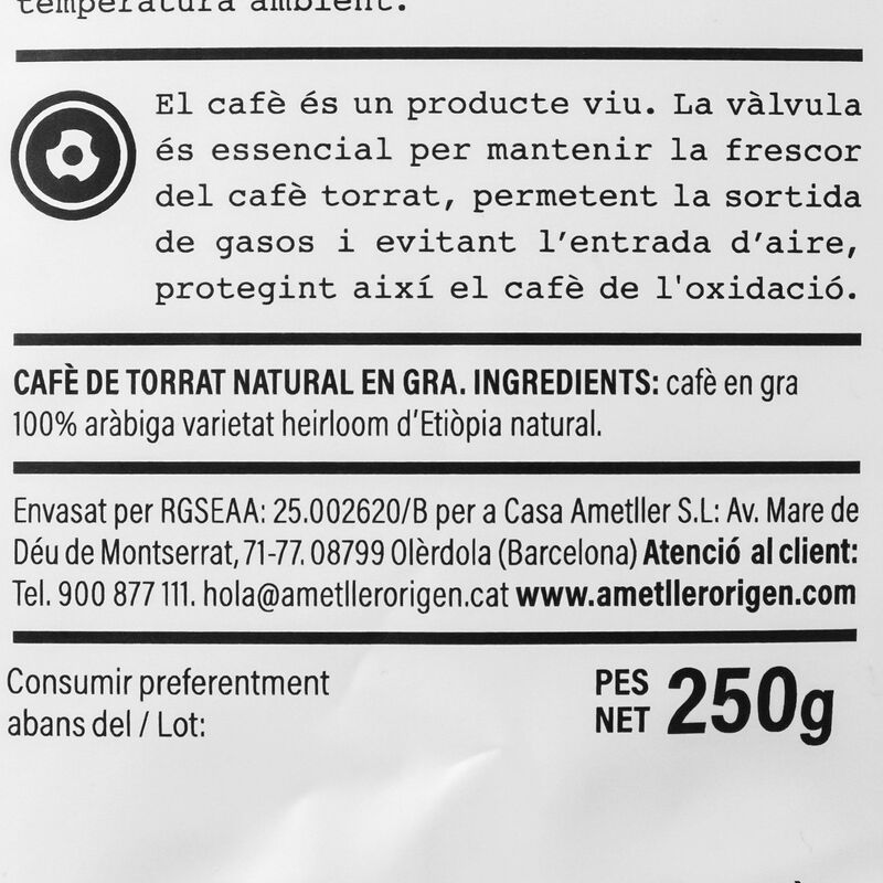 Café en grano de Etiopía Ametller Origen and Café de Finca 250g 