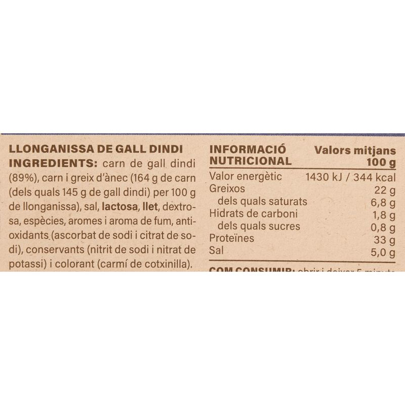 Longaniza de pavo cortada AO 80g 