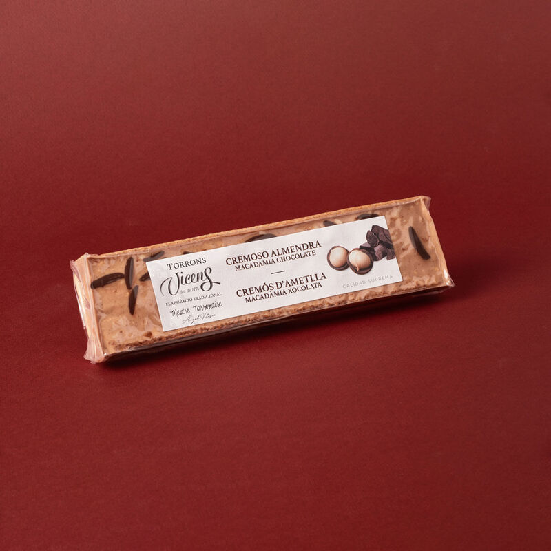 Torró cremós d'ametlla de macadàmia i xocolata Torrons Vicens 150g 