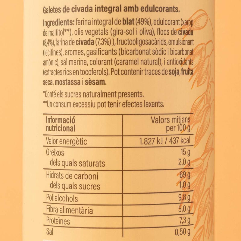 Galetes de civada integrals 0% sucres afegits Ametller Origen 190g 