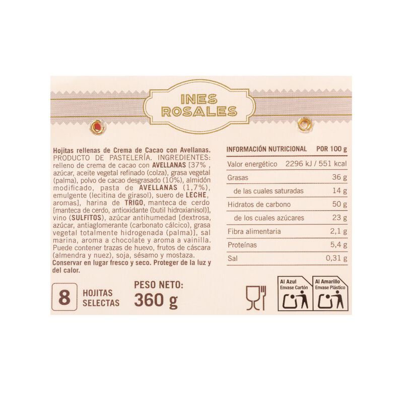 Hojitas rellenas con crema de cacao Mary Trini 360g