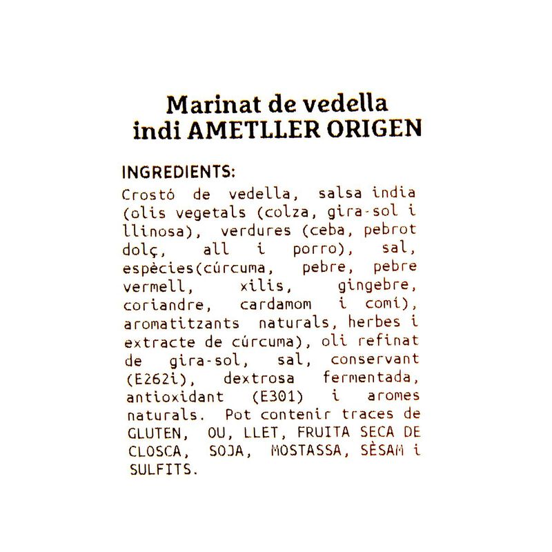 Marinat de vedella indi Ametller Origen