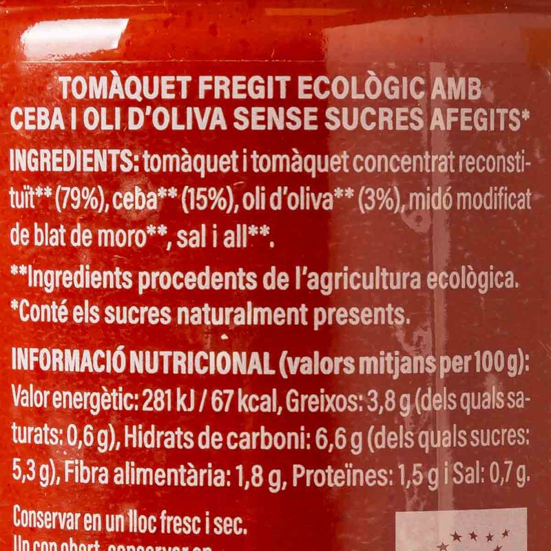 Tomate frito Ecológico sin azúcar Almetller Origen 290 g 