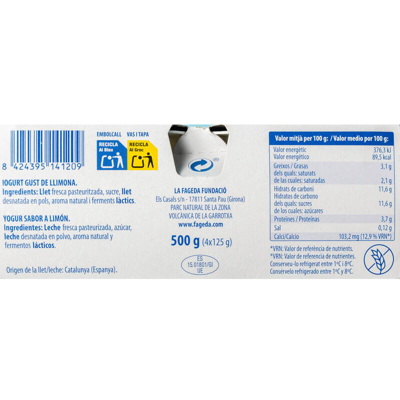 Yogur de limón La Fageda 125g - 4uds.