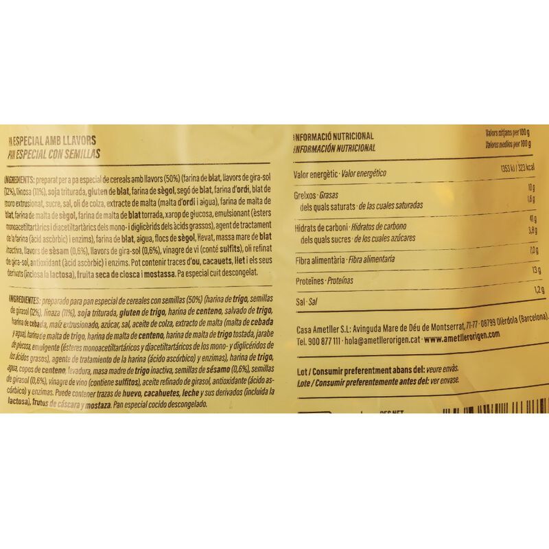 Hogaza multicereales Ametller Origen 290g 