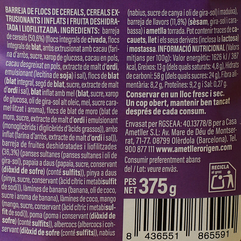 Muesli multifrutas Ametller Origen 375g 
