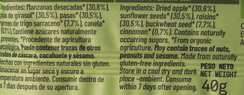 Barrita de manzana ecológica Natruly 40 g 