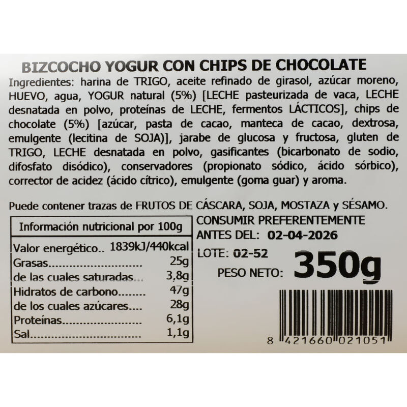Pa de pessic de iogurt La Fageda amb xips de xocolata La Granja 350g 