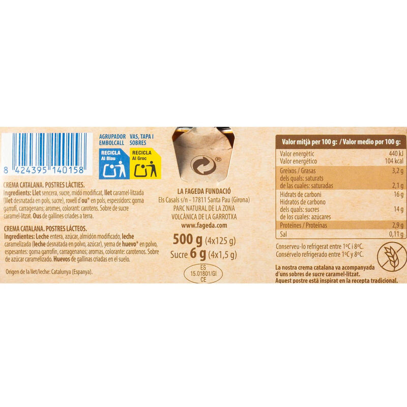 Crema Catalana La Fageda 125g - 4u, 