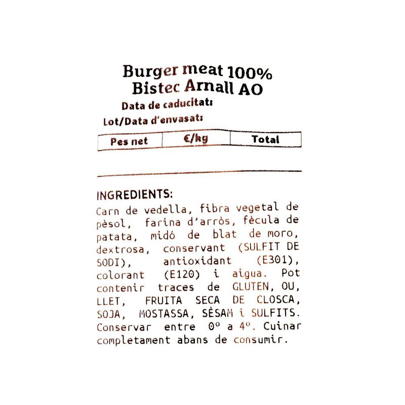 Burger meat 100% Bistec Ametller Origen by Arnall - 2uds. 