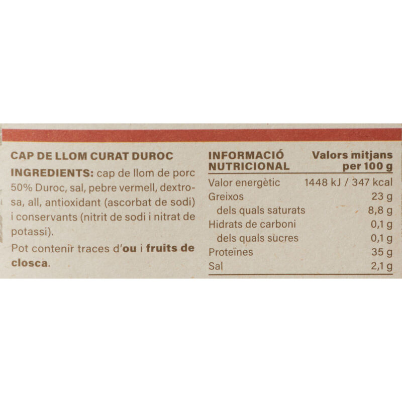 Cap de llom curat Duroc Ametller Origen 80 g 