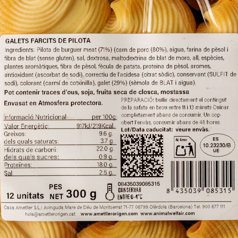 Galets rellenos de carne de pelota Ametller origen 300 g 