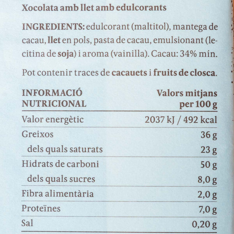 Chocolate con leche sin azúcar ka·kaw 85 g
