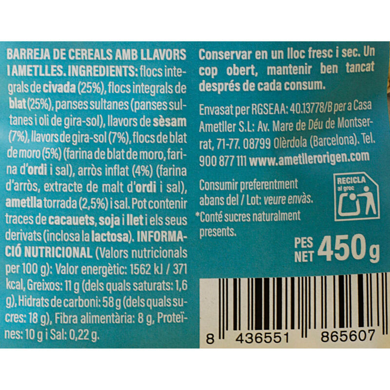 Musli mediterrani Tradicional Ametller Origen 450g 