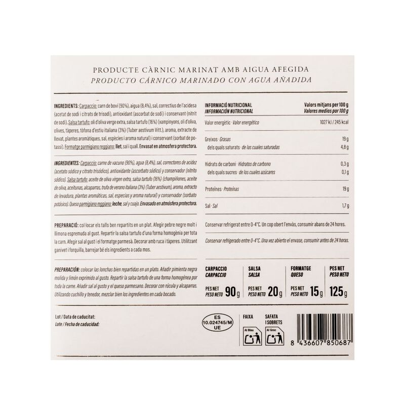 Carpaccio de boví marinat Ametller Origen 125g 