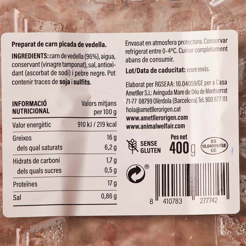 Preparado de carne de ternera Ametller Origen 400g 