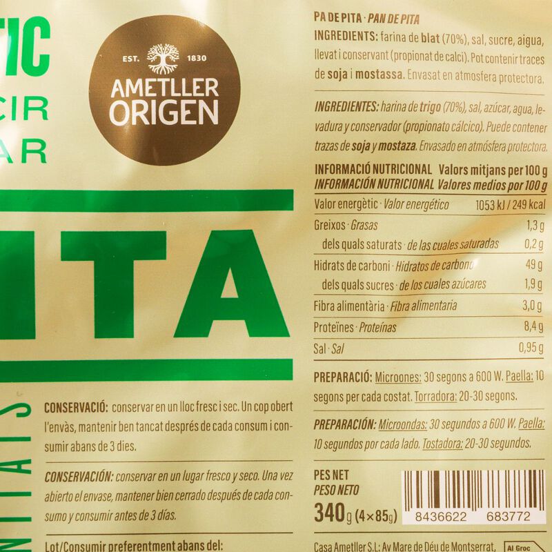 Pa de Pita Ametller Origen 340g