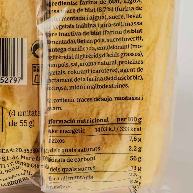 Pa de brioix per a hotdog Ametller Origen 55g - 4u. 
