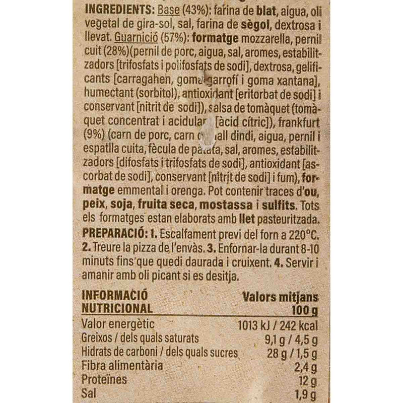 Pizza de jamón dulce y frankfurt Ametller Origen 360g