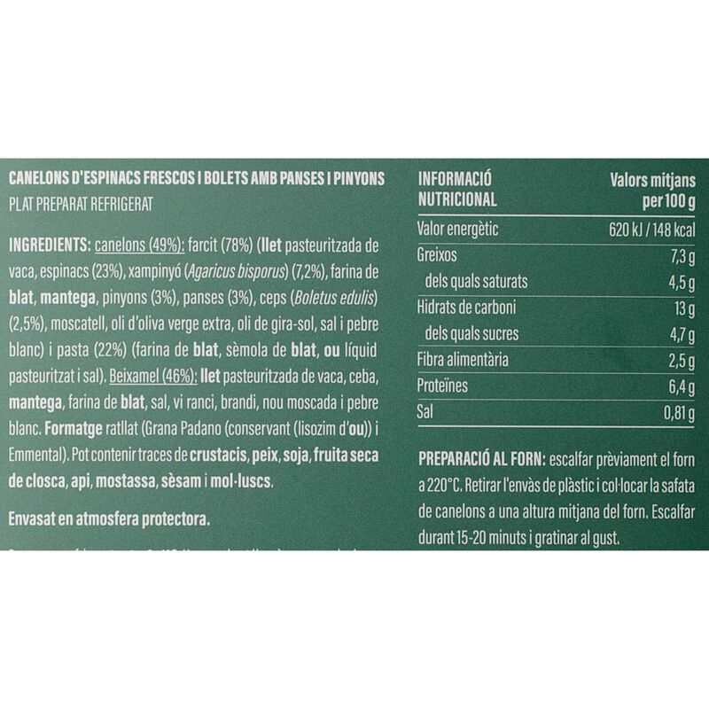 Canelones de espinacas y pasas Nandu Jubany 460g - 3uds.