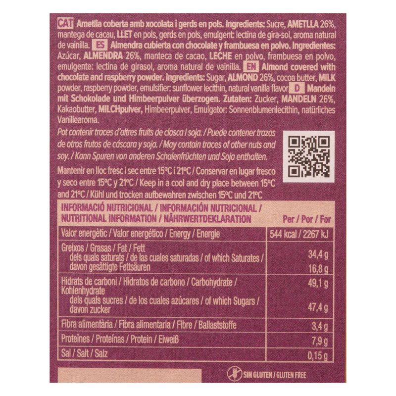 Almendras caramelizadas con frambuesa Blanxart 100g 