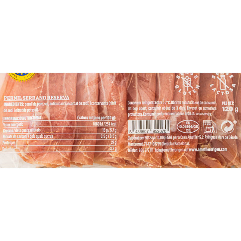 Pernil serrano reserva Ametller Origen 120 g 