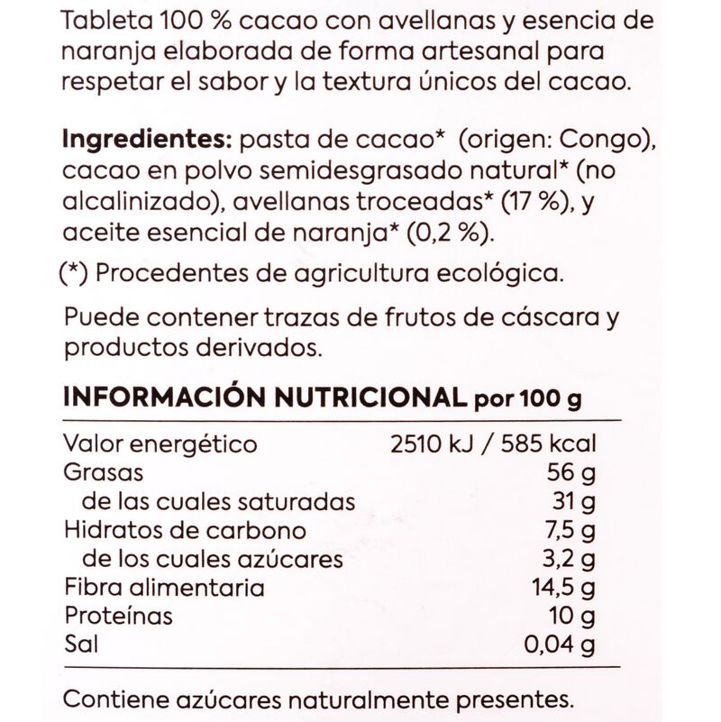 Chocolate con avellanas y naranja Como Como 70g 