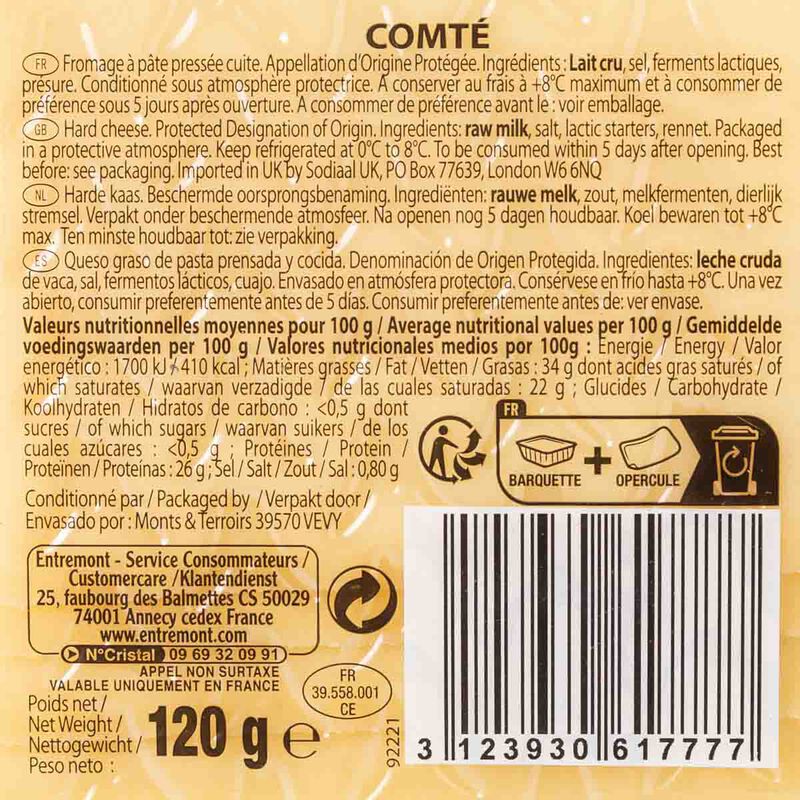 Queso Comté Dop lonchas Entremont 120g