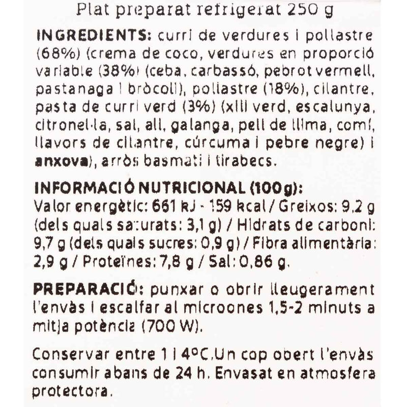 Verduras y pollo al curry verde Ametller Origen 250g 