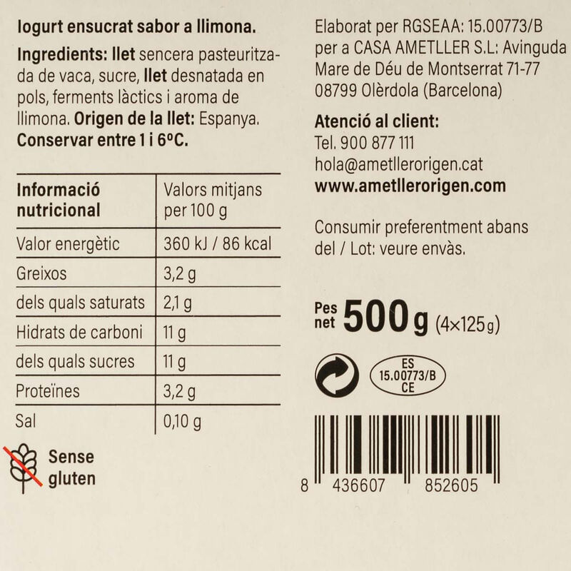 Yogur de limón Essencials 125g - 4uds.