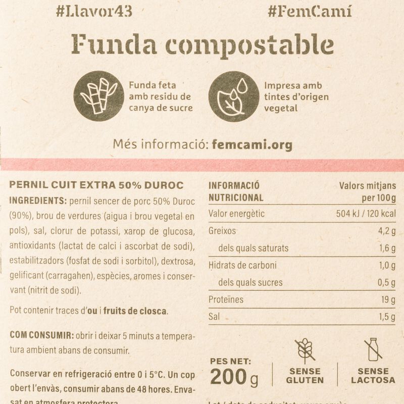 Jamón cocido Duroc cortado familiar AO 200g