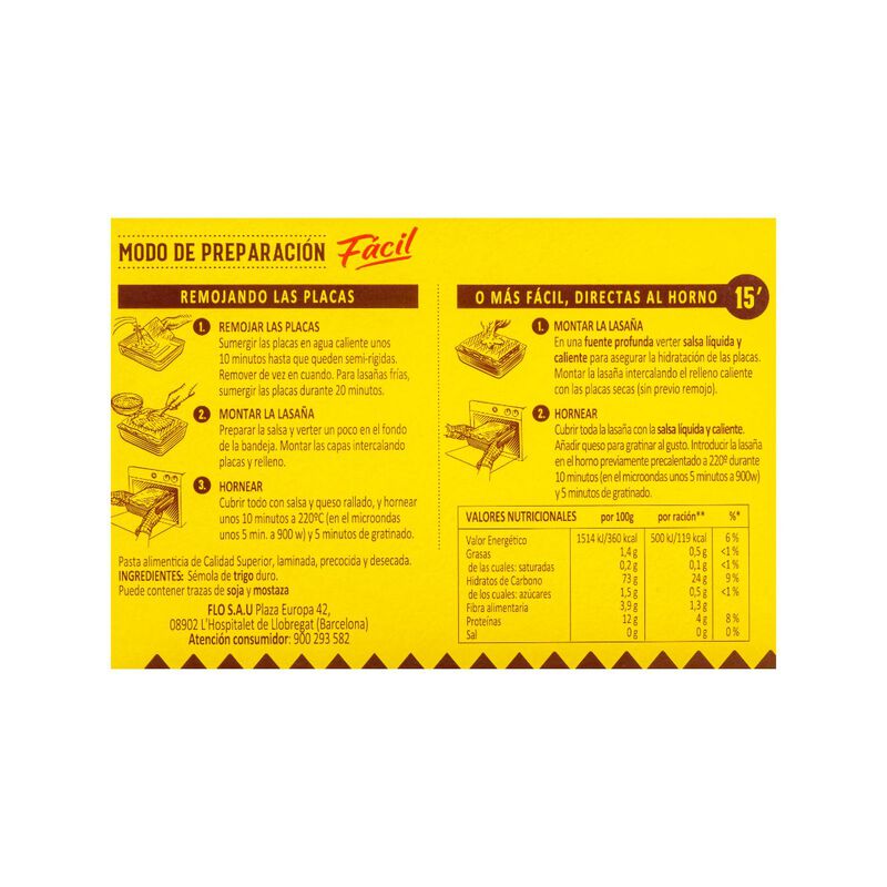 Placas de Lasaña Instant El Pavo 200g