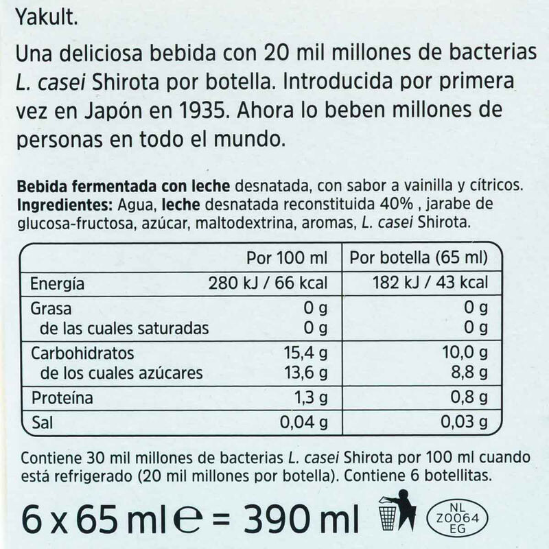 Bebida de leche fermentada Yakult 6x65ml 