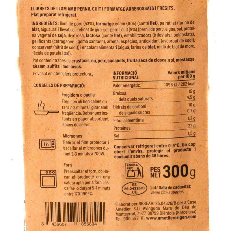 Libritos fritos de jamón y queso Ametller Origen 270g - 4uds. 
