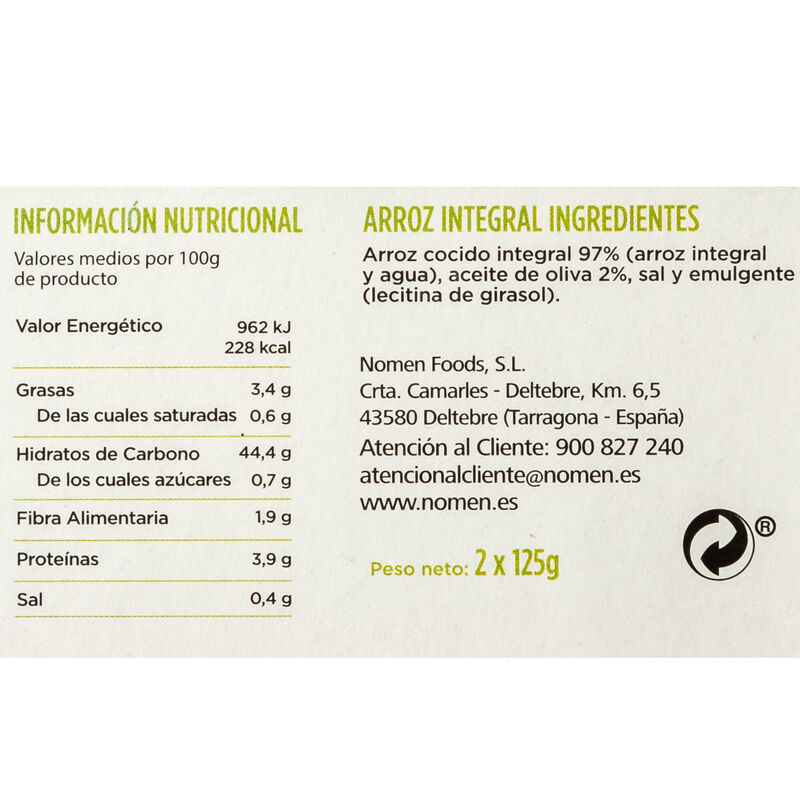 Vasets d'arròs integral Nomen 250g