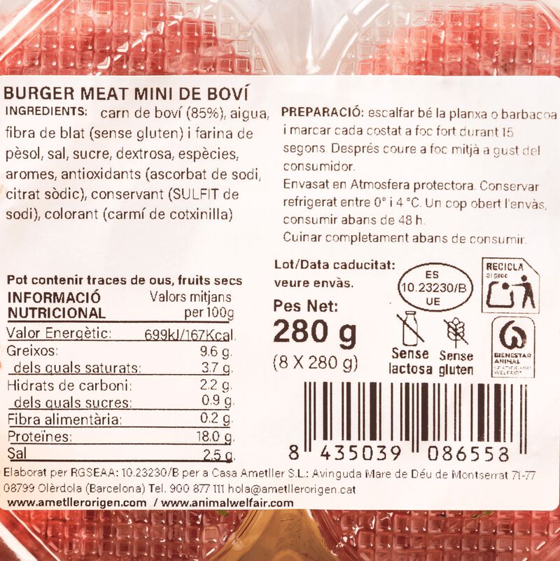Mini burger de vacuno Ametller Origen 35g - 8uds. 