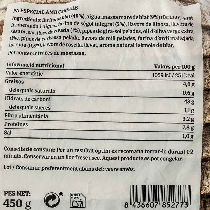 Pa tradicional de cereals Ametller Origen 450g