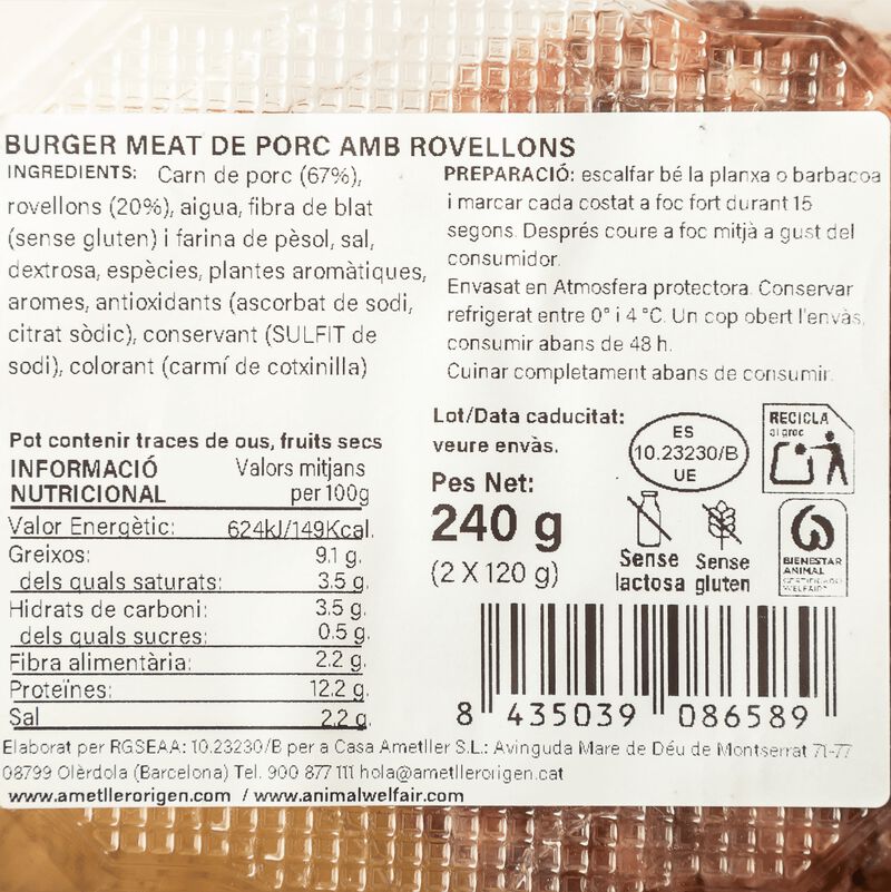 Burger de cerdo con setas Ametller Origen 120g - 2uds. 