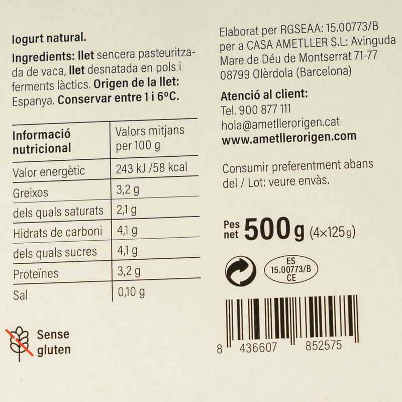 Yogur natural Essencials 125g - 4uds. 